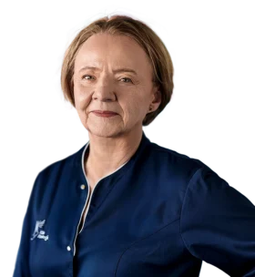 Dr Piliszek Bożenna -anestezjolog - w fartuchu Kliniki Flebologii.